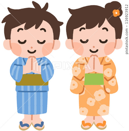 穿著浴衣手牽手的孩子 116923912