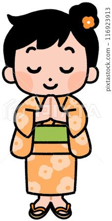 Yukata girls holding hands together 116923913
