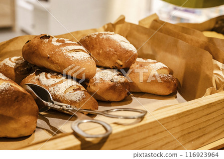 Baguettes on display at a bakery Baguettes on display at a bakery 116923964