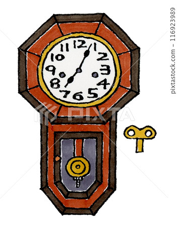 Pendulum clock and winding key (octagonal clock) Pendulum clock and winding key (octagonal clock) 116923989