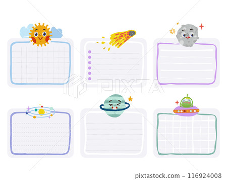 A set note templates of space themed. Vector illustration 116924008