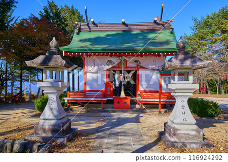 Yakumo Shrine near the summit station of the ropeway at Shosenkyo in Kofu, Yamanashi Prefecture in autumn Yakumo Shrine near the summit station of the ropeway at Shosenkyo in Kofu, Yamanashi Prefecture in autumn 116924292