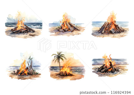 Beach Bonfire Collection Bundle Set Isolated on a Transparent Background Beach Bonfire Collection Bundle Set Isolated on a Transparent Background 116924394