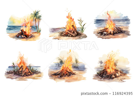 Beach Bonfire Collection Bundle Set Isolated on a Transparent Background Beach Bonfire Collection Bundle Set Isolated on a Transparent Background 116924395