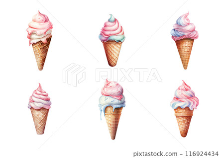 Ice cream cone Collection Bundle Set Isolated on a Transparent Background 116924434