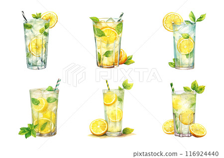 Lemonade glass Collection Bundle Set Isolated on a Transparent Background 116924440