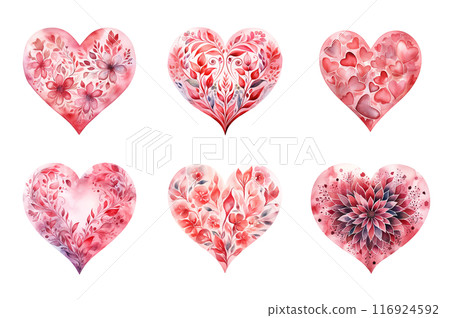 Pink Heart Collection Bundle Set Isolated on a Transparent Background 116924592