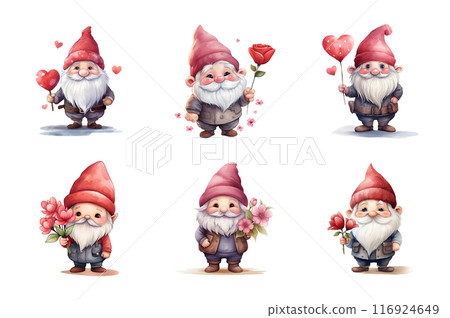 Valentine Gnome Collection Bundle Set Isolated on a Transparent Background Valentine Gnome Collection Bundle Set Isolated on a Transparent Background 116924649