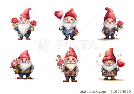 Valentine Gnome Collection Bundle Set Isolated on a Transparent Background 116924650