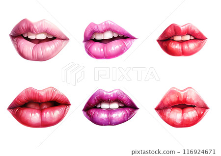 Sexy Lips Collection Bundle Set Isolated on a Transparent Background 116924671