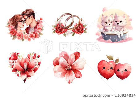 Valentines Day Collection Bundle Set Isolated on a Transparent Background 116924834