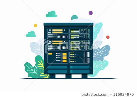 Huge server rack with leaf background-插圖素材 [116924970] - PIXTA圖庫