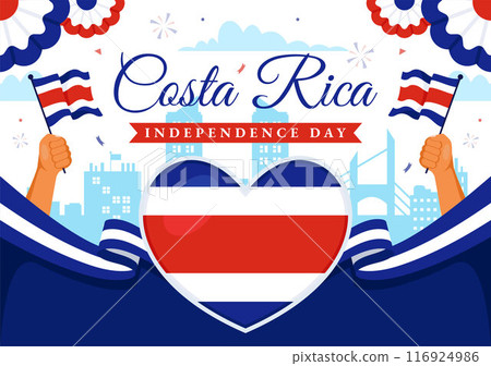 Happy Independence Day of Costa Rica Vector Illustration for September 15 featuring a Waving Flag and Confetti on a Flat Style Cartoon Background 116924986
