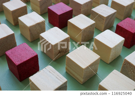 Abstract line of cube with red ones as unique, different or talented. Abstract line of cube with red ones as unique, different or talented. 116925040