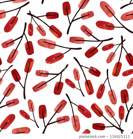 Watercolor seamless pattern with twigs and autumn leaves. Pattern for seasonal wrapping paper, fabric, textile. 116925111