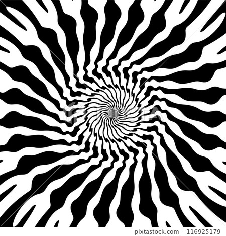 Psychedelic hypnotic spiral pattern, hypnosis swirl. Vector dynamic black and white vortex, illusion of movement and depth with mesmerizing and dizzying effect. Psychedelic abstract twirl background Psychedelic hypnotic spiral pattern, hypnosis swirl. Vector dynamic black and white vortex, illusion of movement and depth with mesmerizing and dizzying effect. Psychedelic abstract twirl background 116925179