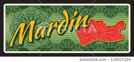 Mardin Turkish province retro travel plate, Turkey tin sign with map territory. Turkish il province luggage tag or city welcome sign, Turkish ornament and landmark. Artuklu District of Mardin Province Mardin Turkish province retro travel plate, Turkey tin sign with map territory. Turkish il province luggage tag or city welcome sign, Turkish ornament and landmark. Artuklu District of Mardin Province 116925284