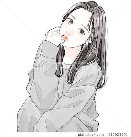 A woman without makeup wearing a sweatshirt 116925591