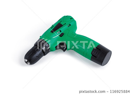 Green cordless screwdriver. Green cordless screwdriver. 116925884