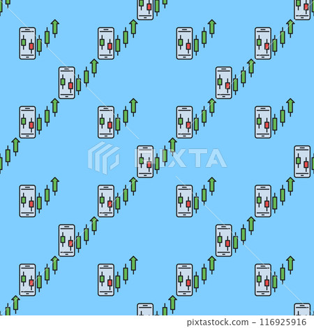Uptrend crypto formation on Smart Phone Screen vector mobile trading colored seamless pattern Uptrend crypto formation on Smart Phone Screen vector mobile trading colored seamless pattern 116925916