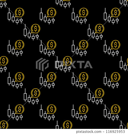 Dollar in Speech Bubble with Candlestick Chart vector outline seamless pattern 116925953