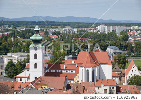 Aerial landscape view of Ceske Budejovice, city in South Bohemia region of Czech Republic 116925962
