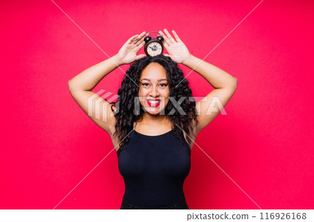 Smiling young african american woman studio portrait. People emotions lifestyle concept. 116926168