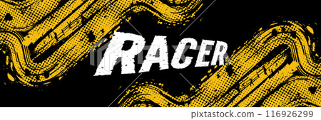 Abstract Black and Yellow Dirty Grunge Background with Halftone Effect. Sports Background with Brush Stroke Illustration 116926299