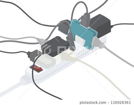 Illustration of an octopus-wired power strip Illustration of an octopus-wired power strip 116926361
