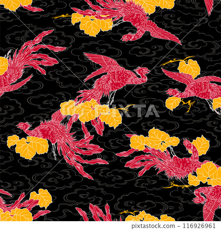 A Japanese-style phoenix pattern perfect for textiles, 116926961