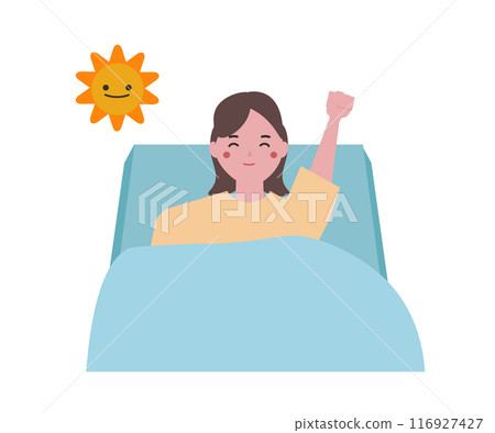 一個早起的女人。我早上醒來。向量圖 116927427