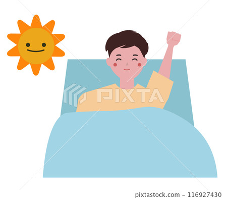 A man who wakes up early. Waking up in the morning. Vector illustration A man who wakes up early. Waking up in the morning. Vector illustration 116927430