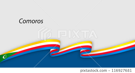 3d ribbon with national flag Comoros isolated on white background 116927681