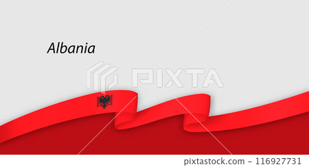3d ribbon with national flag Albania isolated on white background 116927731