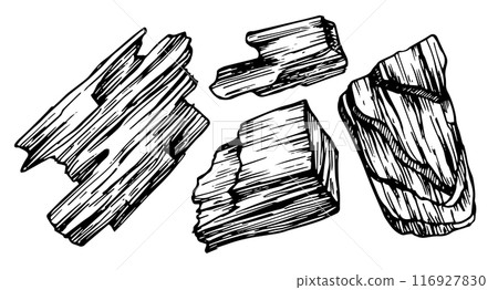 set of charcoal, illustration in sketch style. eco product for medicine and cosmetology 116927830
