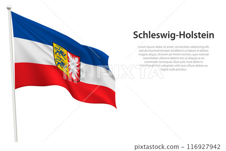 Isolated waving flag of Schleswig-Holstein is a state Germany Isolated waving flag of Schleswig-Holstein is a state Germany 116927942