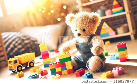 Bear playing with lego Bear playing with lego 116927977