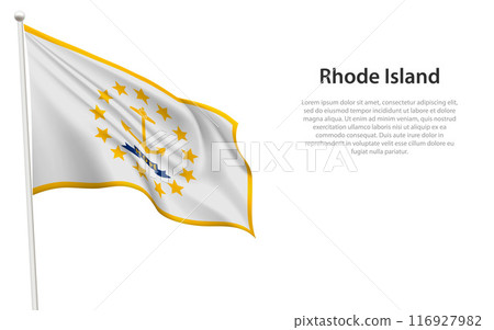 Isolated waving flag of Rhode Island is a state United States 116927982