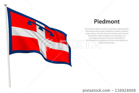 Isolated waving flag of Piedmont is a region Italy Isolated waving flag of Piedmont is a region Italy 116928008