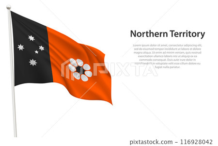 Isolated waving flag of Northern Territory is a state Australia 116928042