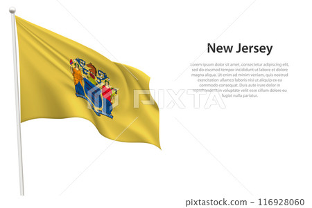 Isolated waving flag of New Jersey is a state United States Isolated waving flag of New Jersey is a state United States 116928060