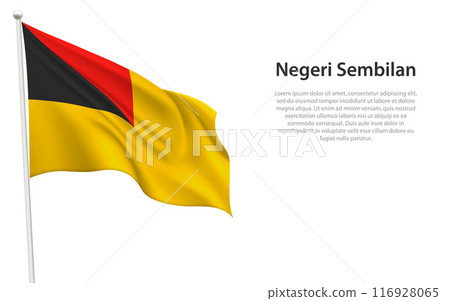 Isolated waving flag of Negeri Sembilan is a state Malaysia 116928065