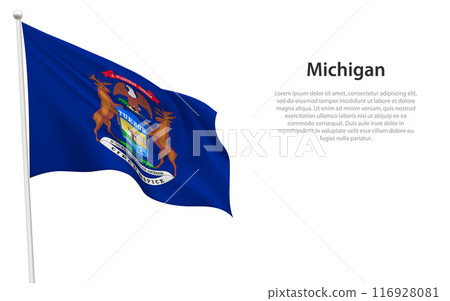 Isolated waving flag of Michigan is a state United States Isolated waving flag of Michigan is a state United States 116928081
