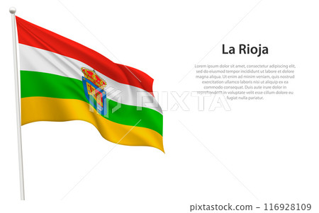Isolated waving flag of La Rioja is a community Spain Isolated waving flag of La Rioja is a community Spain 116928109