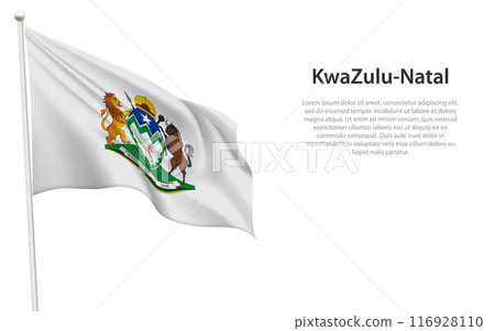 Isolated waving flag of KwaZulu-Natal is a province South Africa 116928110