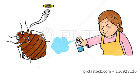 家庭主婦使用殺蟲劑消滅臭蟲 116928126