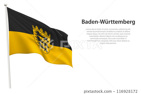 Isolated waving flag of Baden-Wurttemberg is a state Germany 116928172