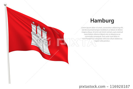 Isolated waving flag of Hamburg is a state Germany 116928187
