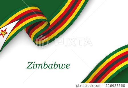 Ribbon with fllag of Zimbabwe on white background 116928368