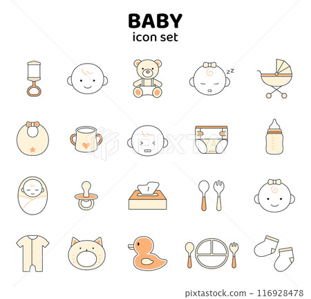 Baby icon set with lines Simple cute illustration Childbirth Childcare Infant line 116928478